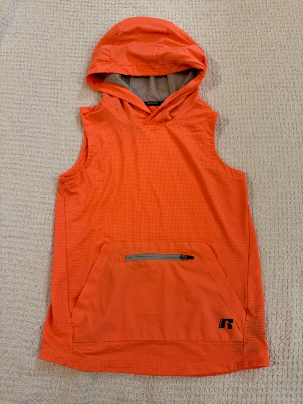 Russell Hooded Sleeveless Training Tank Top Neon Orange Active Kids Size 8 Years